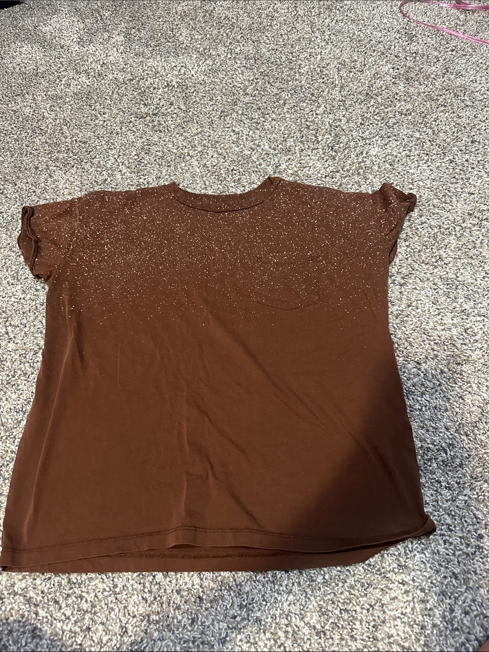 Brown Sparkle Short Sleeve Tee with Front Pocket